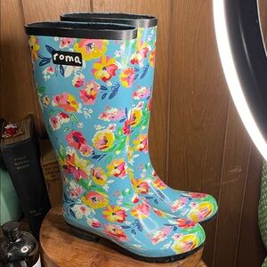 Roma Vibrant Floral Blue Rain Boots Sadie Robertson.